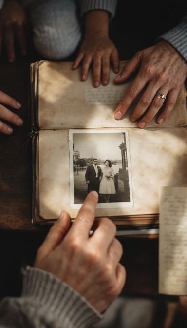 Family Looking Through an Old Photo Album Together